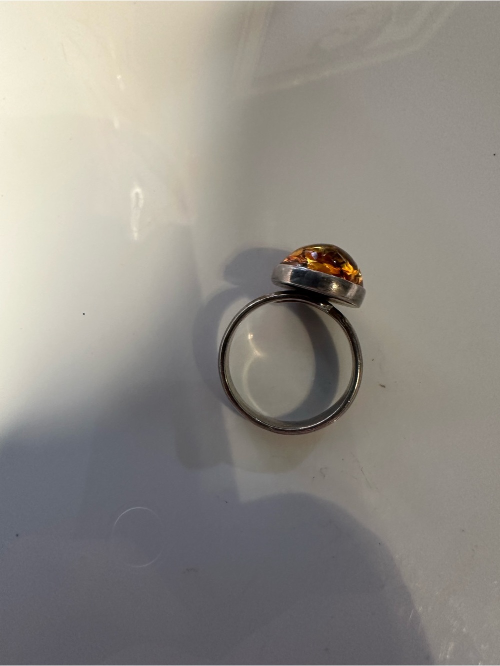 Vintage Sterling Silver Baltic Amber Cabochon Ring Adjustable Size 7.5 - Picture 10 of 11
